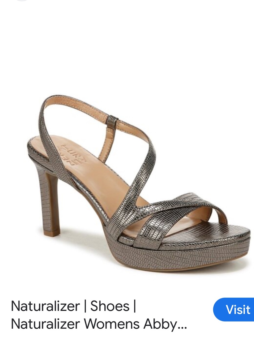 NWOT NATURALIZER s8.5 ‘Abby’ Metallic Pewter Strappy Platform Heeled Sandal